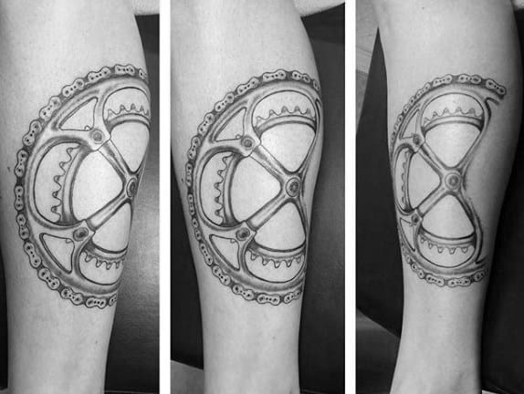 Shaded Sprocket Male Leg Tattoo