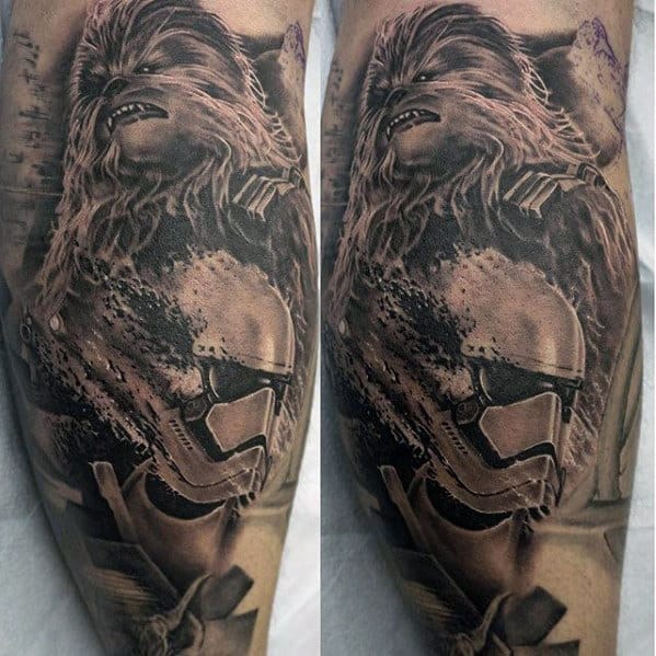 Shaded Star Wars Mens Chewbacca Leg Tattoo Deisgns