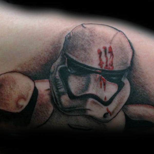 Shaded Stormtrooper With Blood On Helmet Mens Tattoo Designs