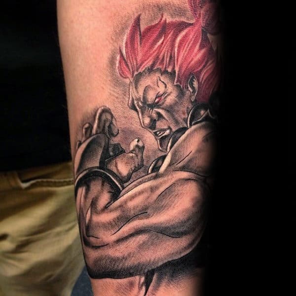 Shaded Street Fighter Male Inner Forearm Tattoo Design Inspiration