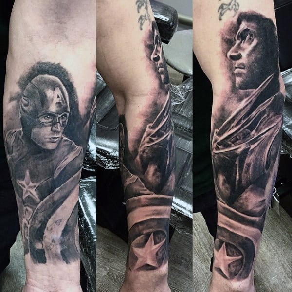 Shaded Superheros Mens Wolverine Forearm Sleeve Tattoos