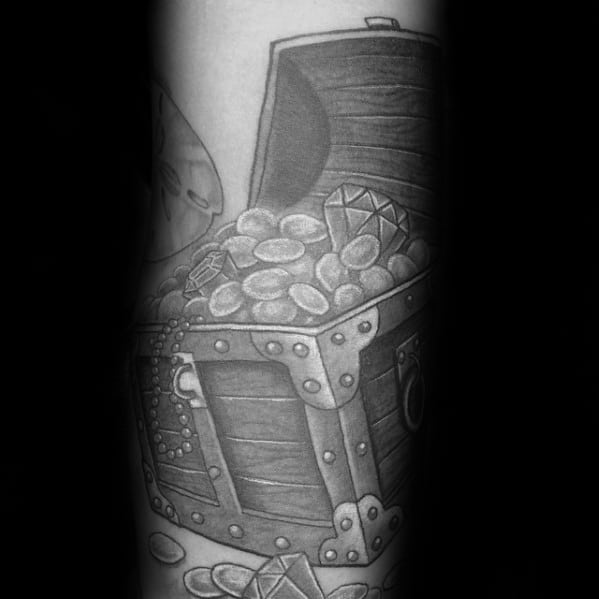 Shaded Treasure Chest Male Arm Tattoo Ideas
