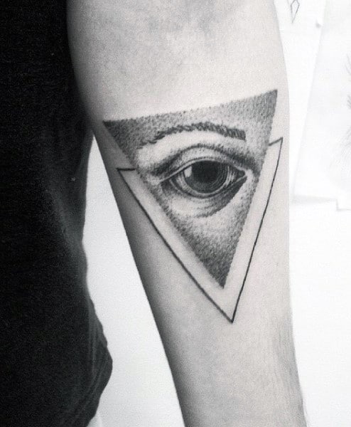 Shaded Triangle Eye Tattoo On Arms For Men