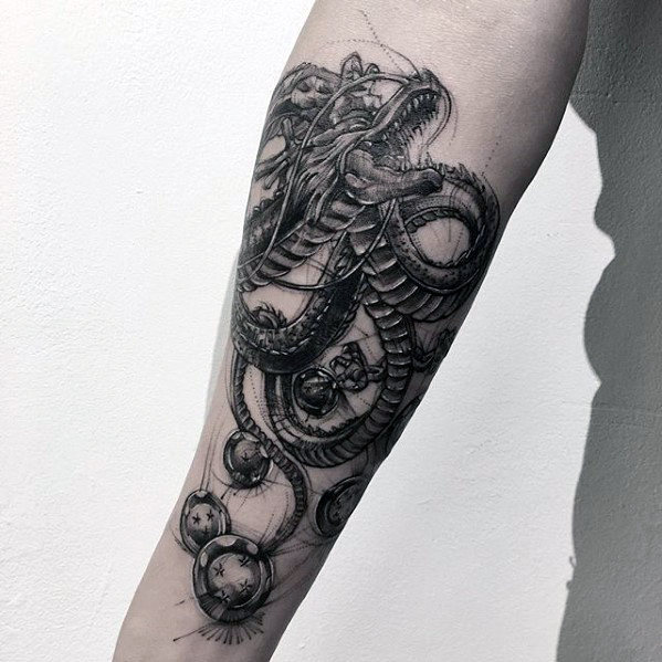Shaded Unique Dragon Guys Inner Forearm Tattoos