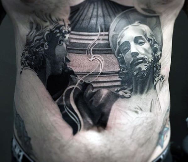 Shaded Unique Male Lower Chest Jesus Tattoo Ideas