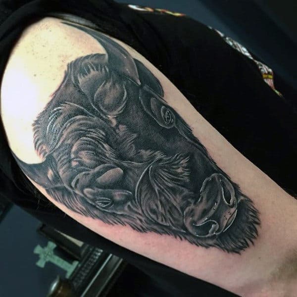 Shaded Upper Arm Bison Tatto Design Inspiration For Men