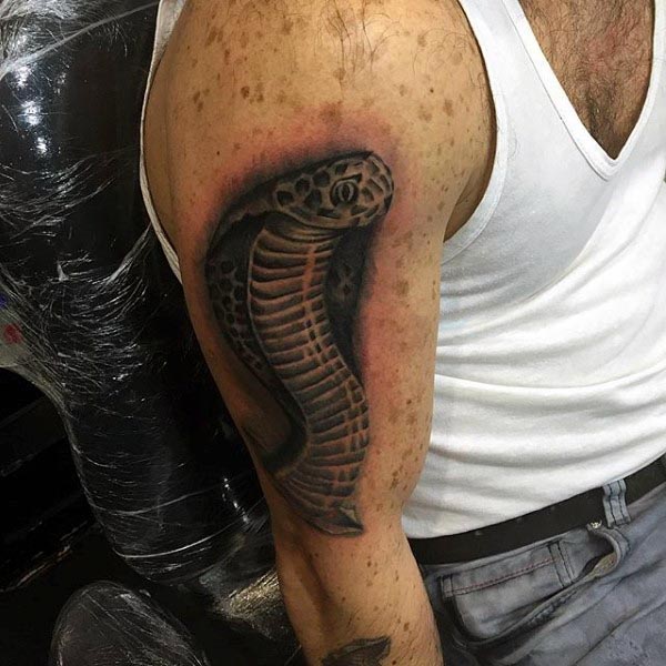 Shaded Upper Arm Cobra Male Tattoo Ideas