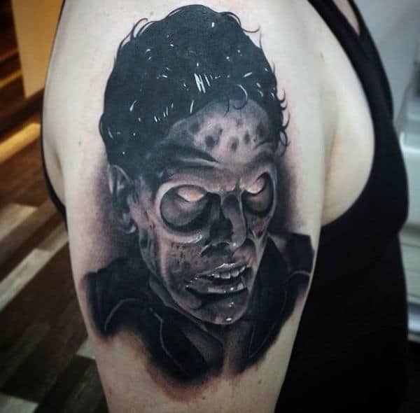 Shaded Upper Arm Male Zombie Tattoo Inspiration Ideas