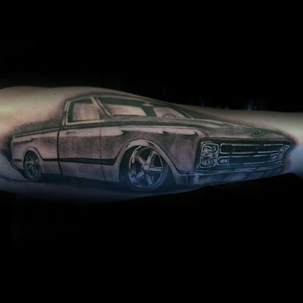 Shaded Vintage Chevy Truck Guys Tattoo Ideas On Outer Forearm