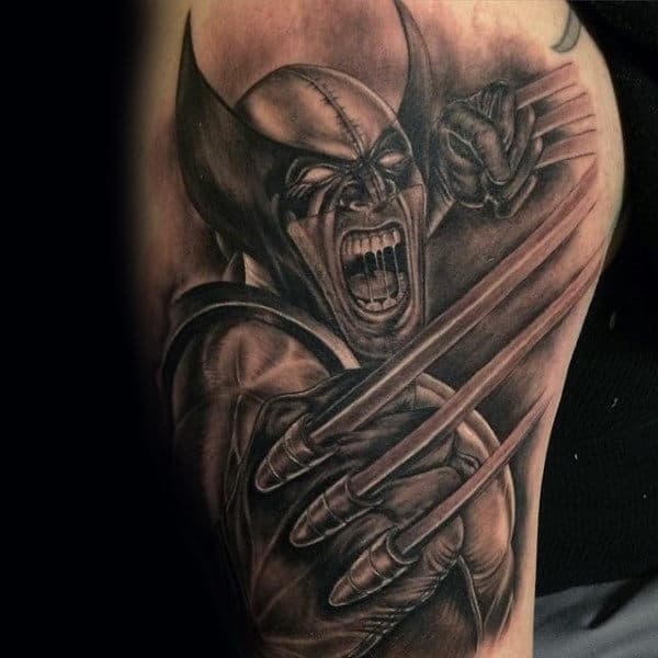 Shaded Wolverine Masculien Guys Arm Tattoos