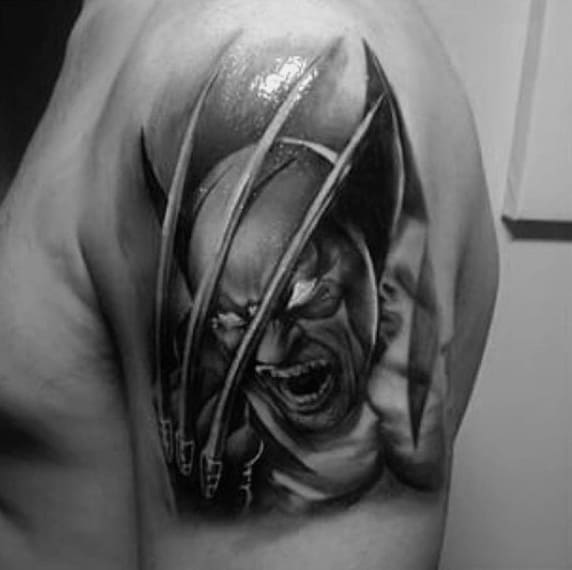 Shaded Wolverine Mens 3d Upper Arm Tattoo Design Ideas