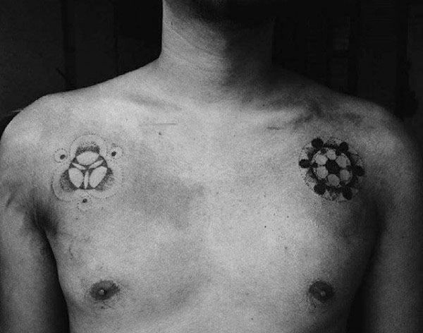 Shapes Pointillism Guys Upper Chest Tattoo Designs