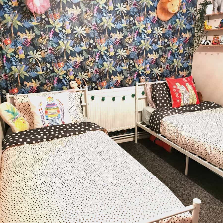 floral wallpaper twin beds white frames