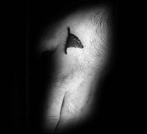 Shark Fin Black Ink Guys Small Tattoo Hand Inspiration