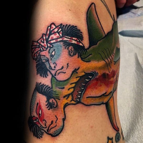 Shark Heads Arm Morph Male Tattoo Designs