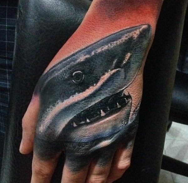 Shark Mens Detailed Hand Tattoos