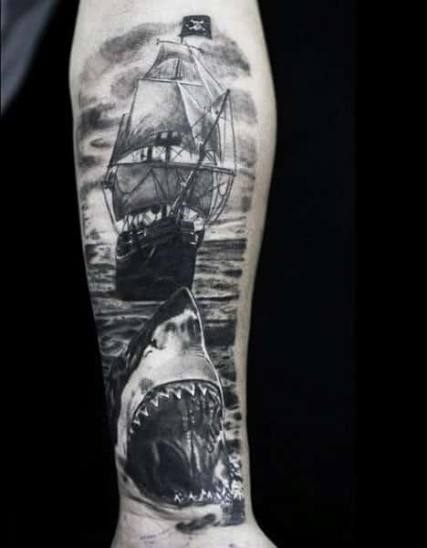 Shark Men's Tattoo Tribal Ship