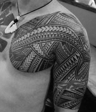 Shark Polynesian Mens Tribal Chest Tattoo