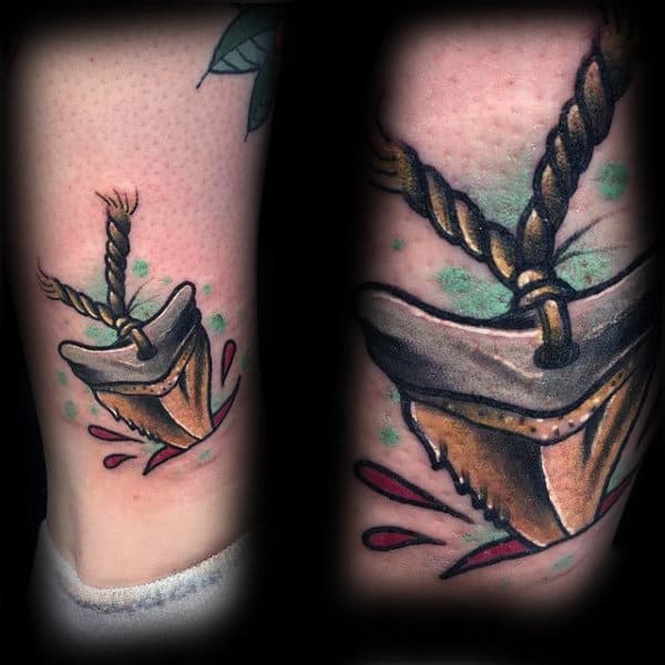 Shark Tooth Necklace Mens Lower Leg Tattoos