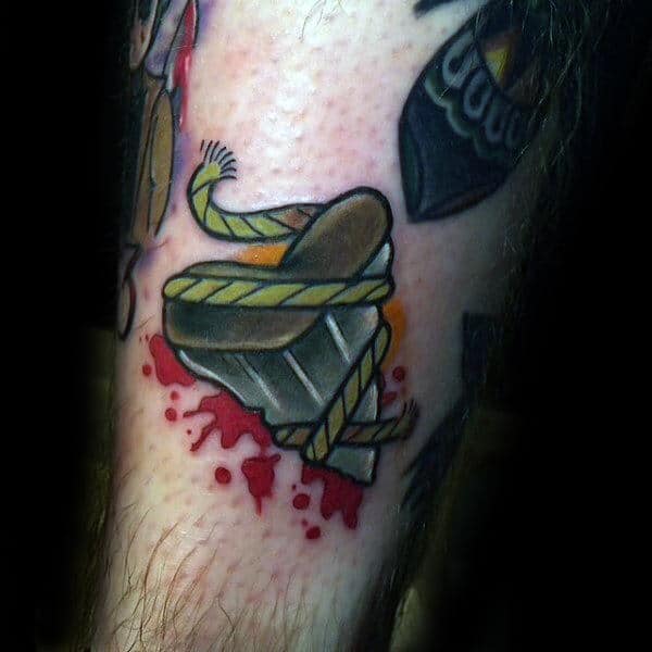 Shark Tooth Tied Up With Rope Mens Arm Tattoo