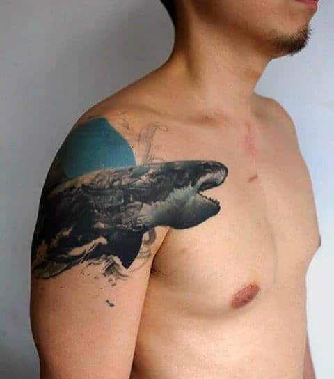 Shark With Blue Background Artistic Guys Arm Tattoos