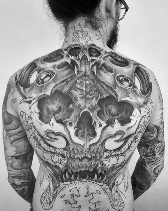 Sharp 3d Skull Awesome Back Male Tattoo Ideas