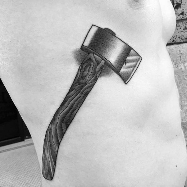 Sharp Axe Male Tattoo Ideas On Ribs
