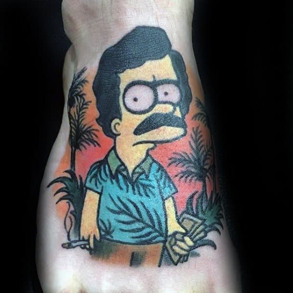 Sharp Bart Simpson Pablo Escobar Themed Male Foot Tattoo Ideas