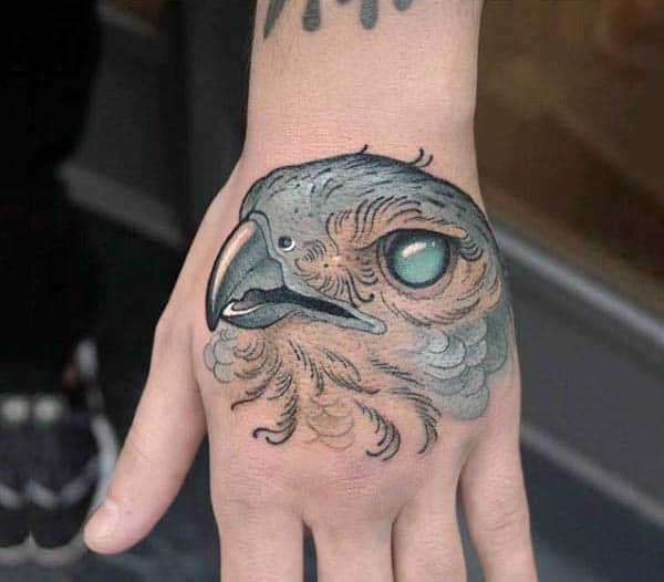 Sharp Beaked Eagle Neo Traditional Tattoo Males Hands