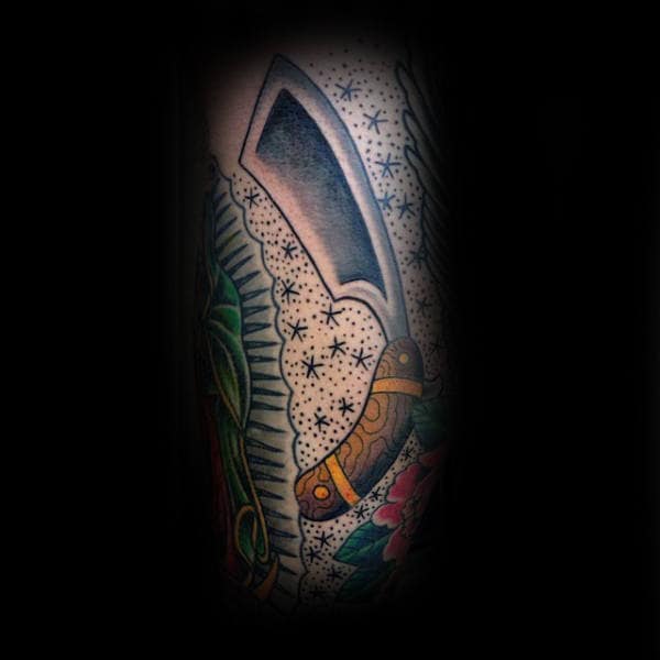 Sharp Bladed Straight Razor Tattoo And Stars Male Forearms