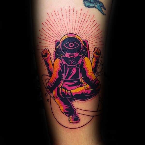 Sharp Consciousness Astronaut Glowing Forearm Male Tattoo Ideas