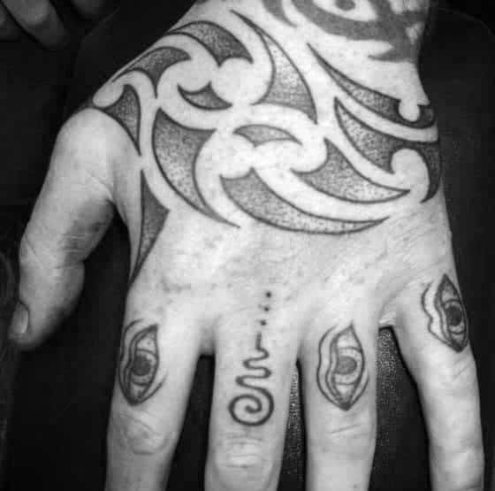 Sharp Edge Tribal Guys Hand Tattoos