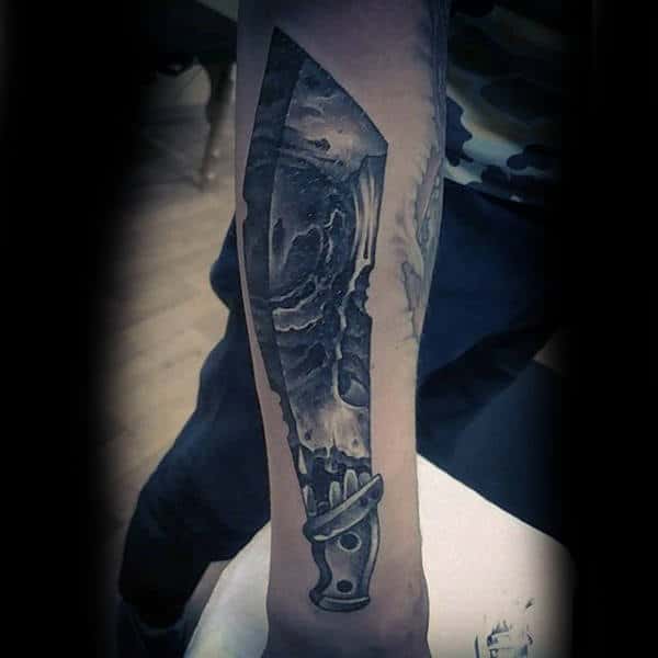Sharp Edged Black And White Tattoo Male Forearms