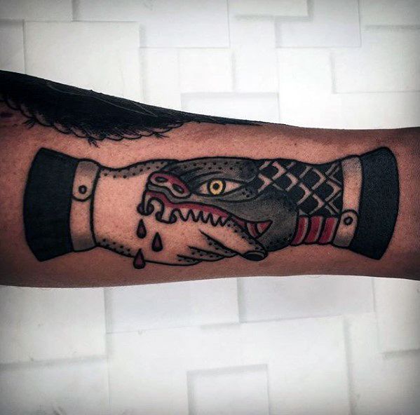 Sharp Forearm Handshake Male Tattoo Ideas