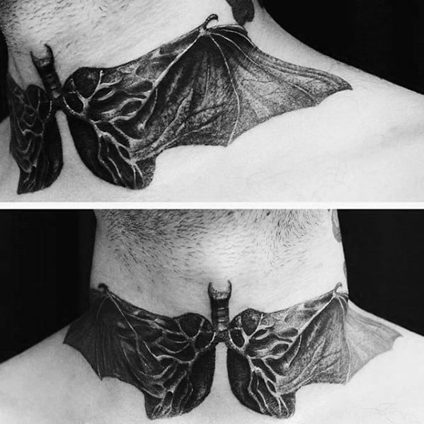 Sharp Lung Bat Neck Male Tattoo Ideas