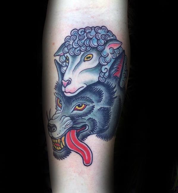 Sharp Old School Wolf In Sheeps Clothing Forearm Male Tattoo Ideas