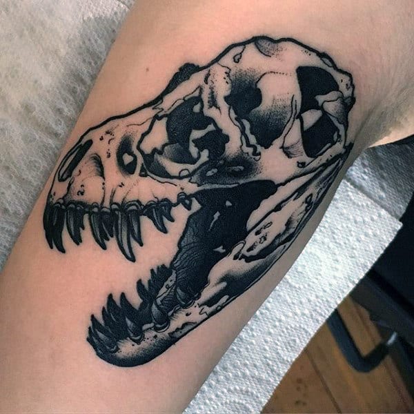 Sharp Toothed Dinosaur Skull Tattoo Male Forearm