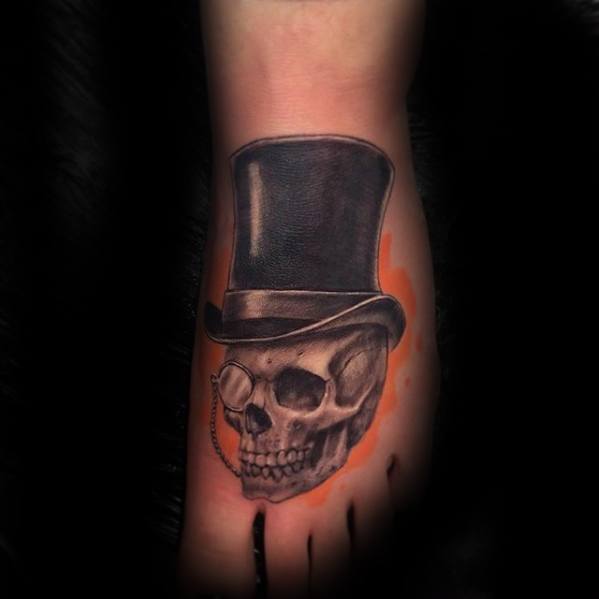 Sharp Top Hat Male Foot Tattoo Ideas