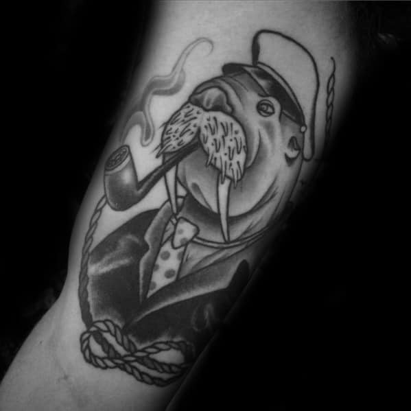 Sharp Walrus Sailor Themed Inner Arm Bicep Male Tattoo Ideas