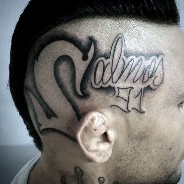 Shaved Head Scripture Tattoo Designs Men