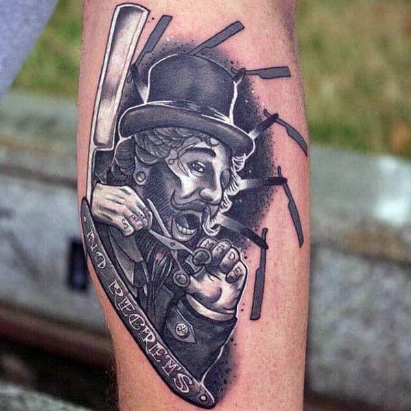 Shaving Blade Barber White Ink Guys Tattoo On Arm