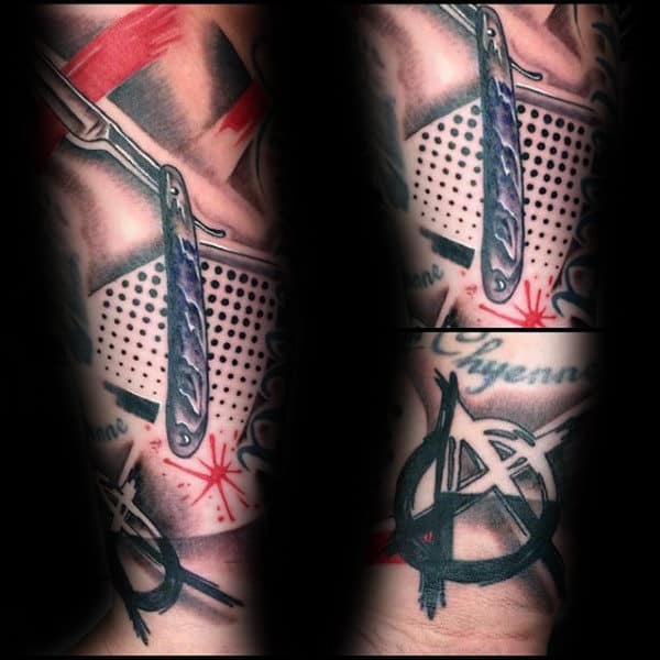 Shaving Razor Guys Trash Polka Forearm Tattoo