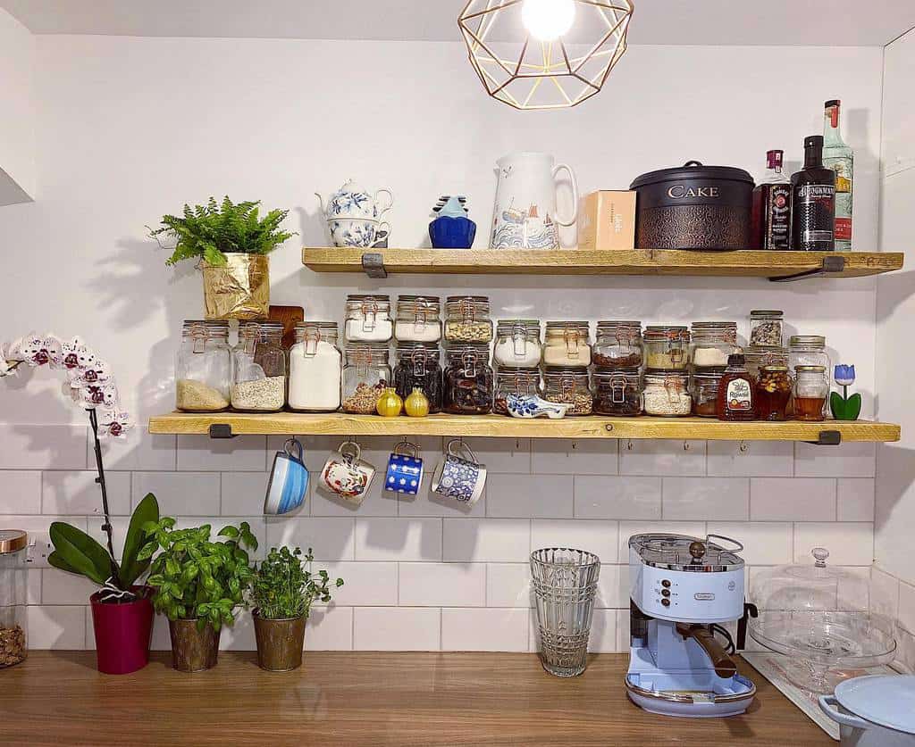 wood wall shelves in kitchen 