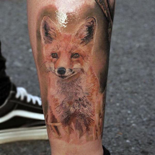 Shiny Black Fox Tattoo Mens Calves