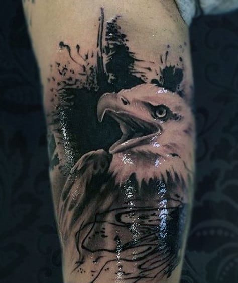 Shiny Black White Bald Eagle Tattoo On Male Forearms