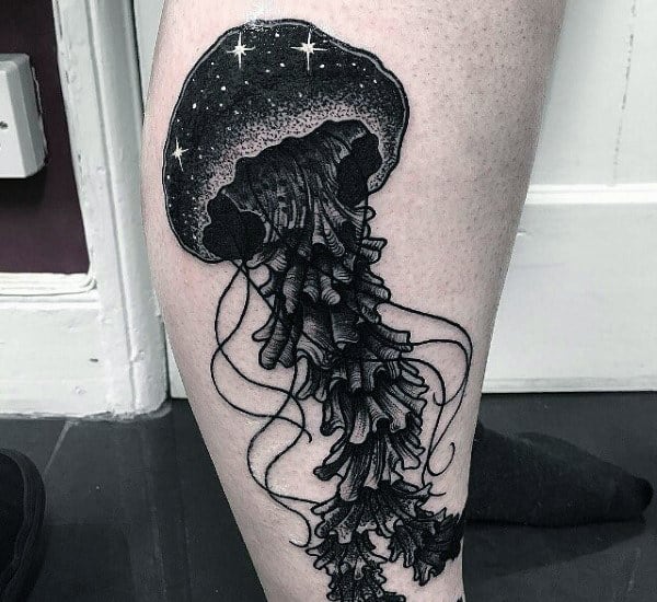 Shiny Charcoal Black Jellyfish Tattoo Male Forearms