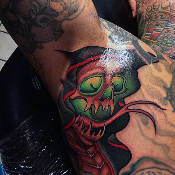 Shiny Green Ghost Tattoo Male Armpit