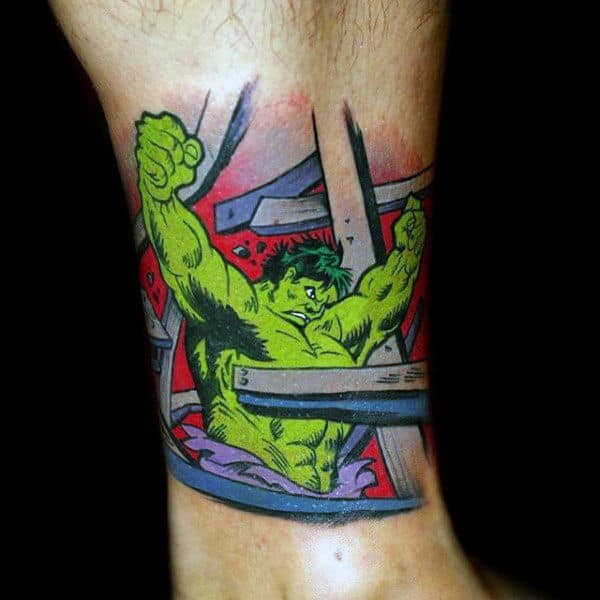 Shiny Green Hulk Tattoo Male Ankles