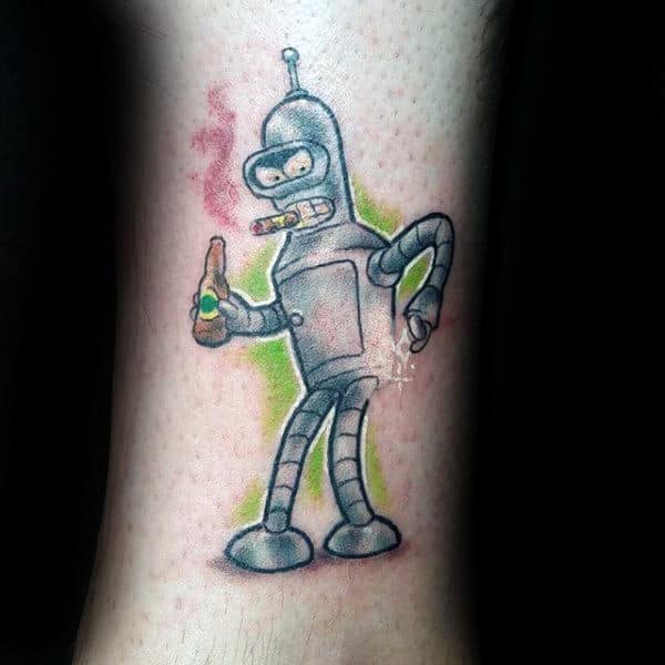 Shiny Metal Mens Bender Futurama Wrist Tattoos