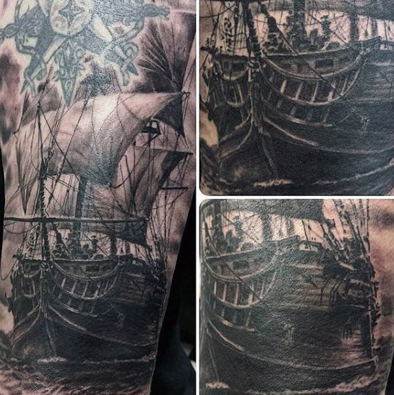 Ship and Anchor Tattoo On Man